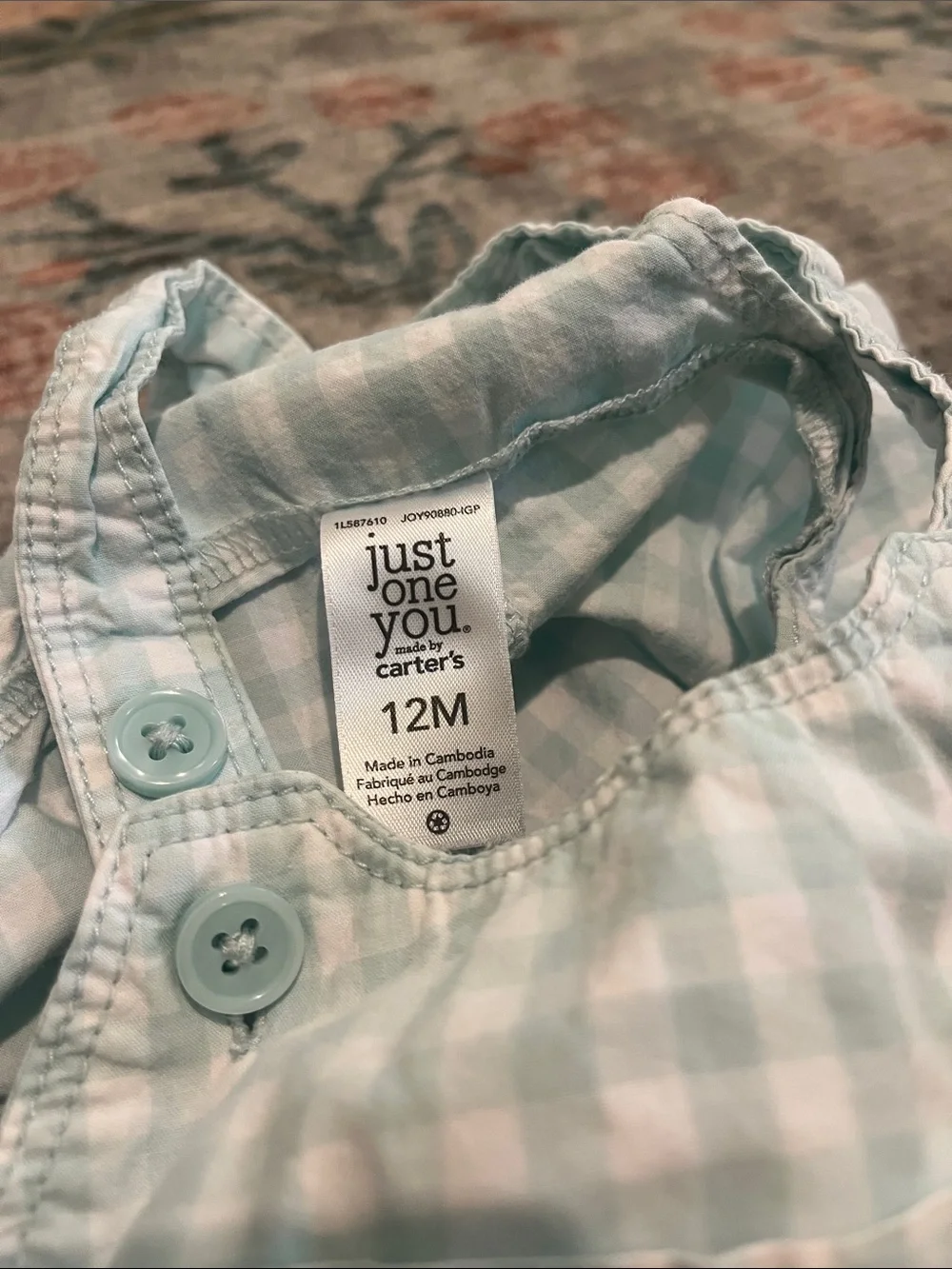 Baby Gingham Overalls with Rainbow Patch